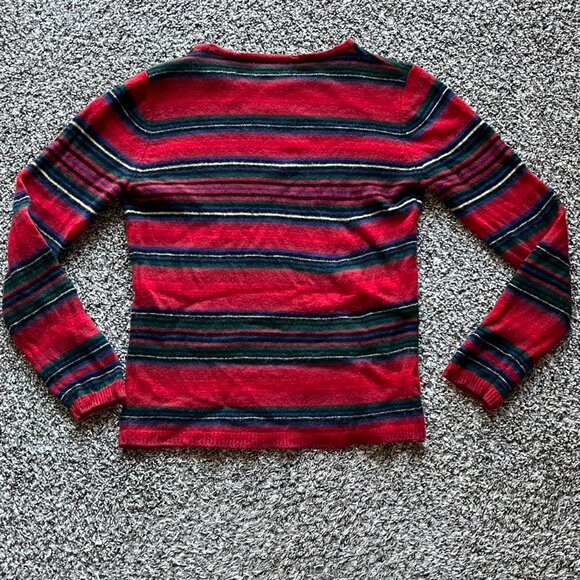 Festive Womens Medium Ralph Lauren Red & Green Striped Lambswool Sweater - Picture 4 of 7